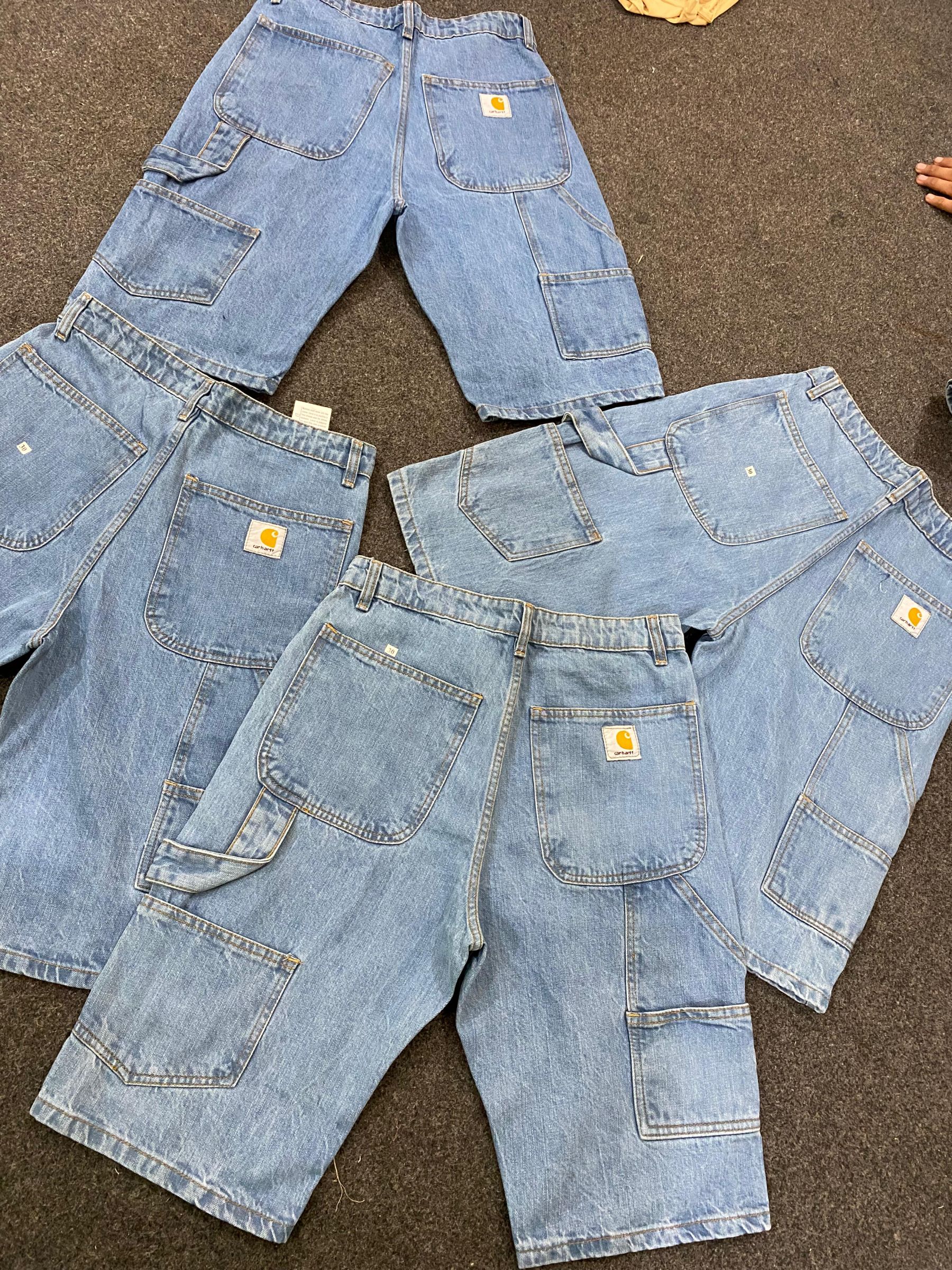 REW-Carhartt ice blue single knee rework style sho..