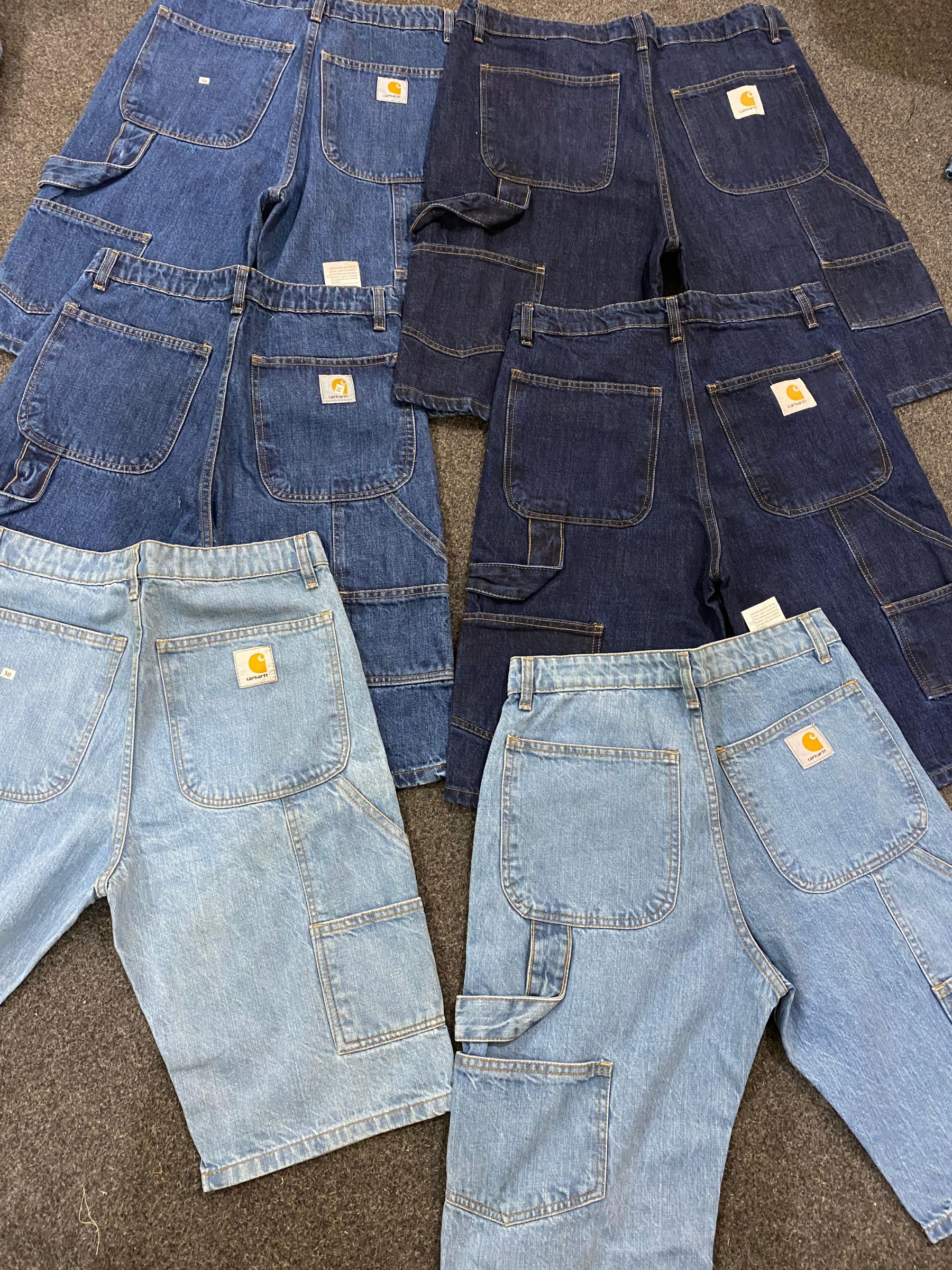 「REW-Carhartt ダークブルー シングルニー リワークスタイル ショーツ/ジョーツ」