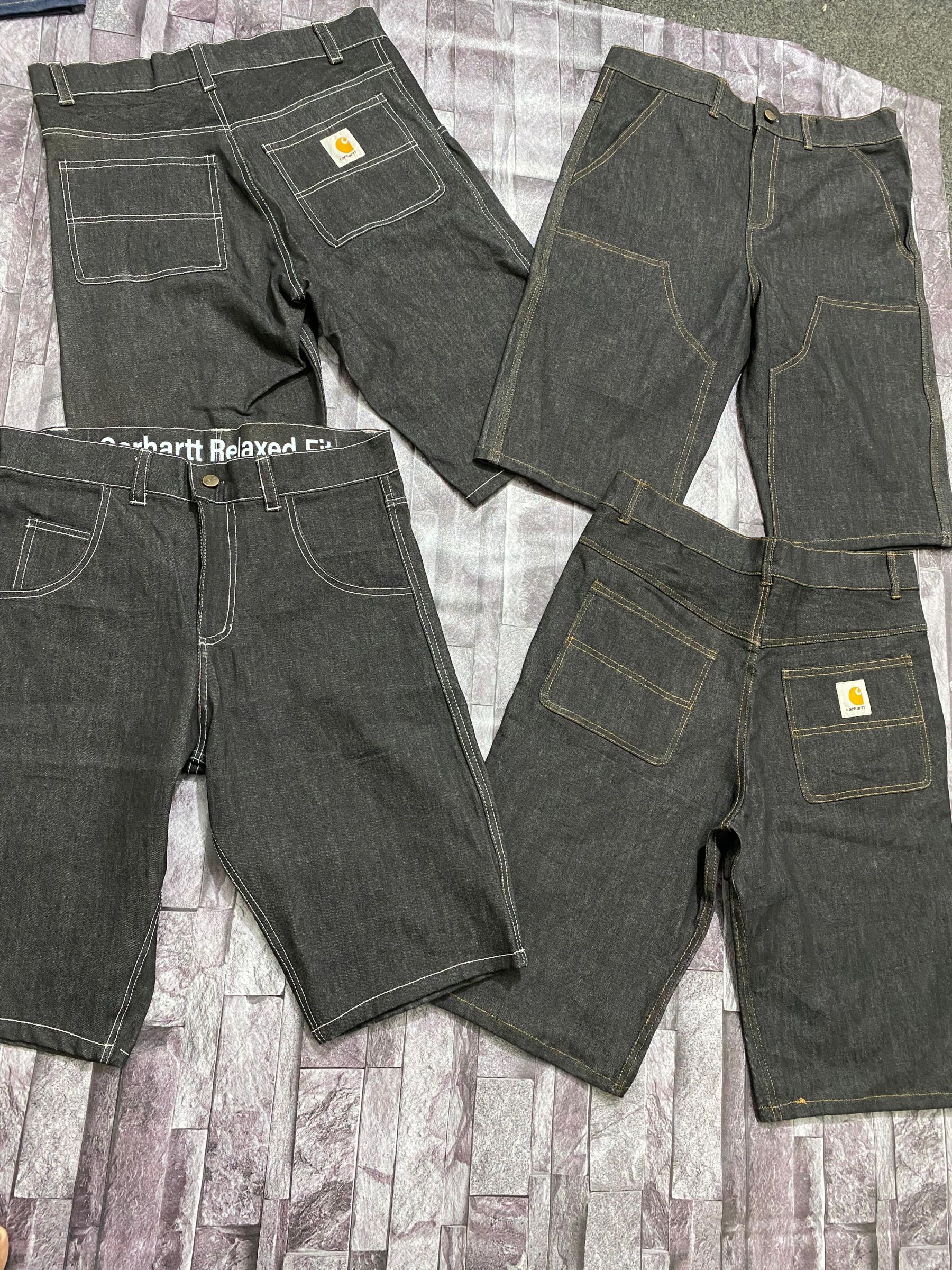 REW-Carhartt Rework Style ブラックシングルニーハーフパンツ/ジョート