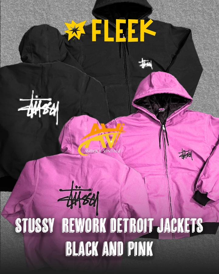 stussy riadattato stile giacche attive nere e rosa