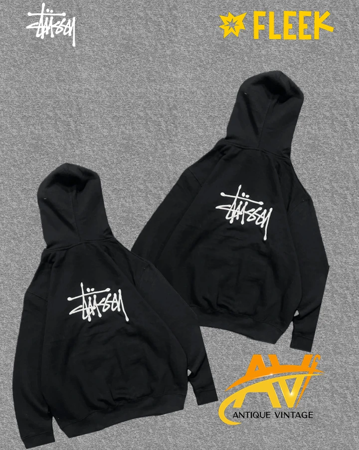 stussy rework style 刺繍プルオーバーフーディー ブラック