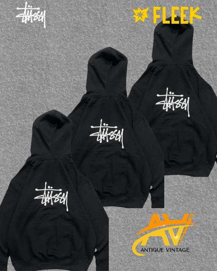 Stussy black rework style pullover hoodies