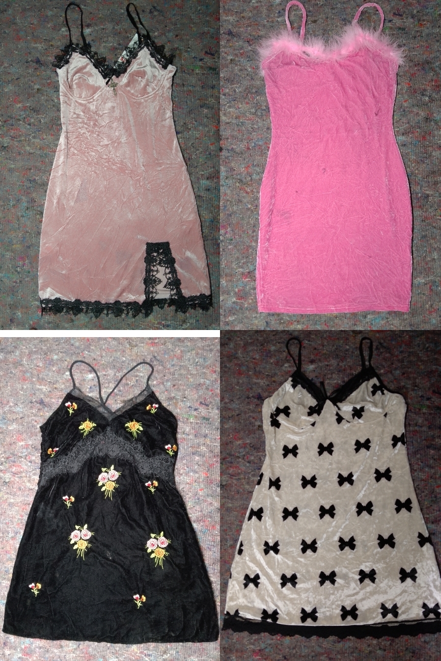 SS# 007 Bow Print Contrast Lace Velvet Night Dress..