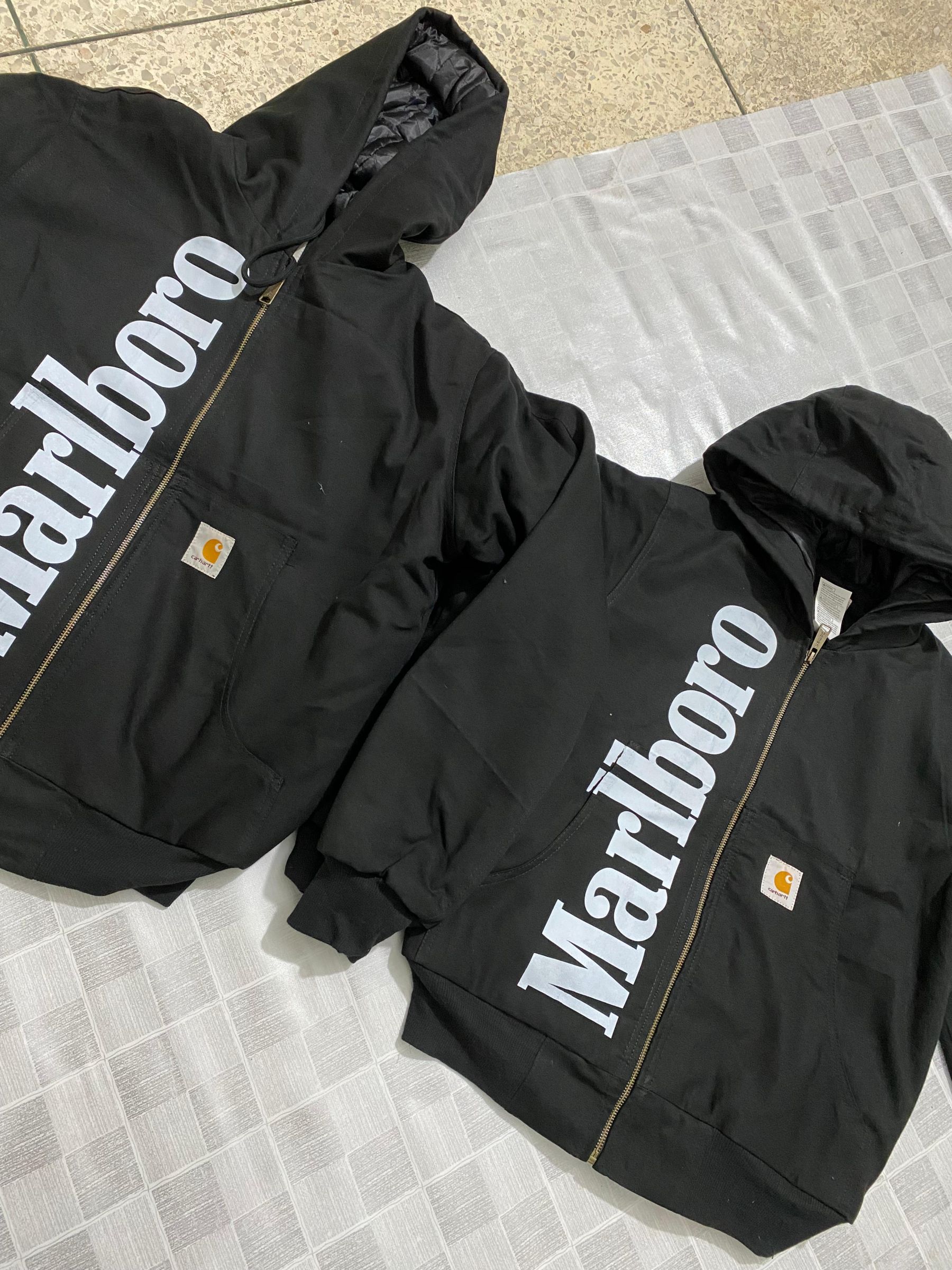 Carhartt X Marlboro 再構築スタイル ブラックジャケット