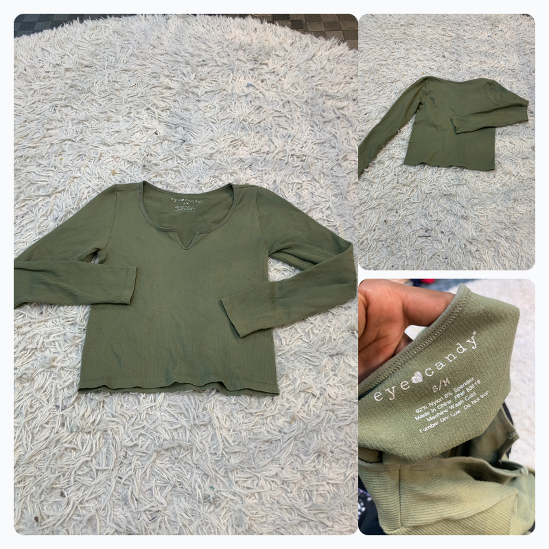 Eye Candy olive ribbed long-sleeve notch scoop bab..