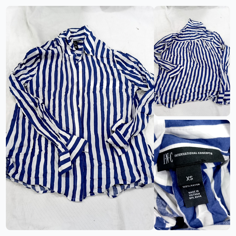 「INC International Concepts 青白ストライプ ボタンダウンシャツ - XS..