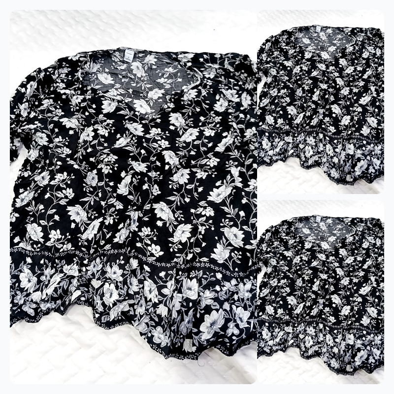 Old Navy Black Floral Peplum Blouse - XL