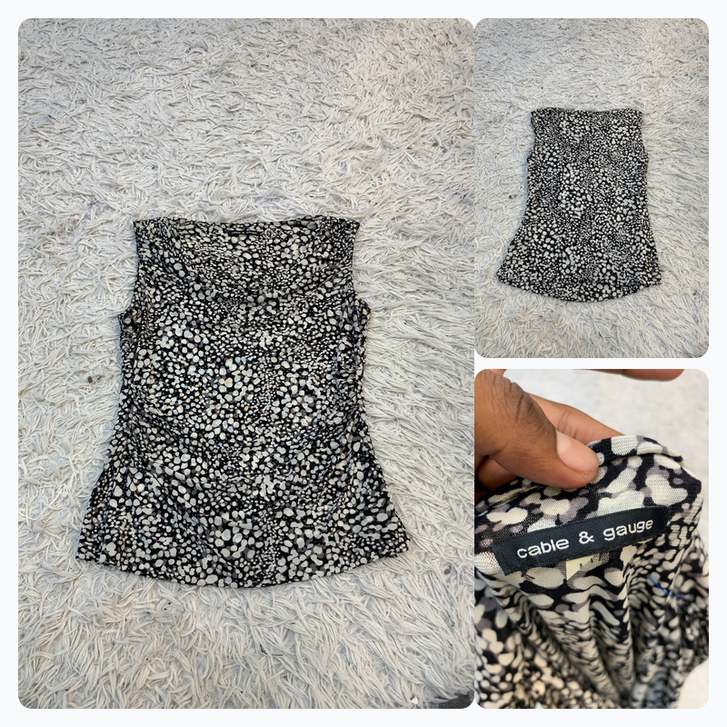 Cable & Gauge Cowl Neck Sleeveless Printed Top - B..