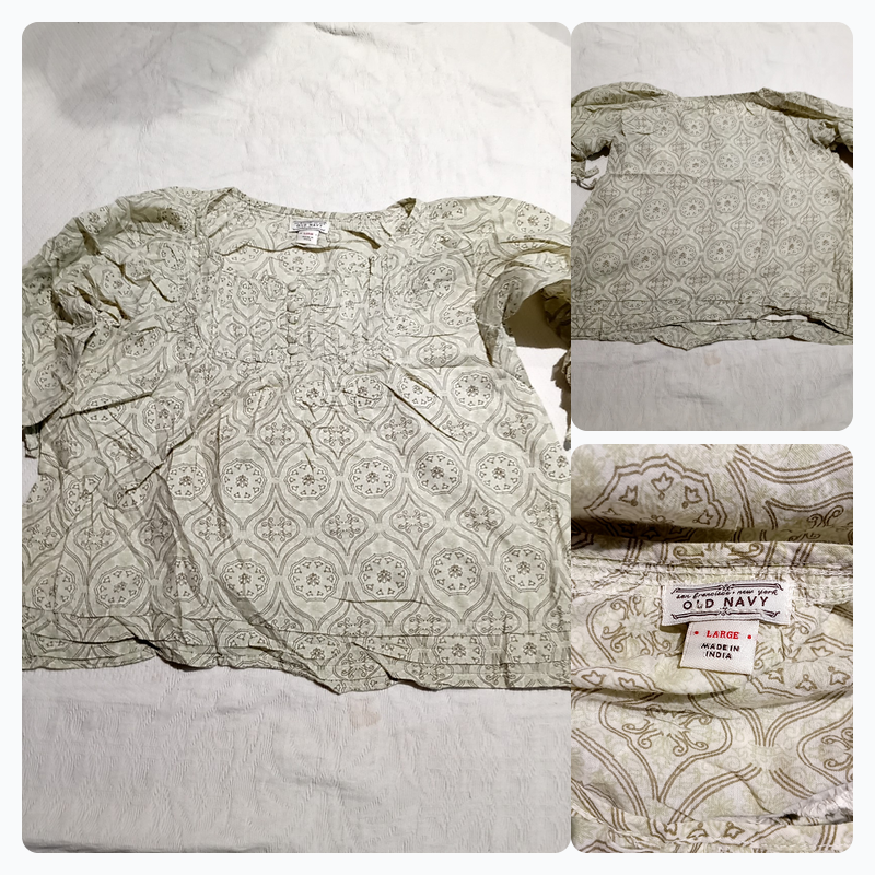 Old Navy boho print peasant blouse top – sage/eart..