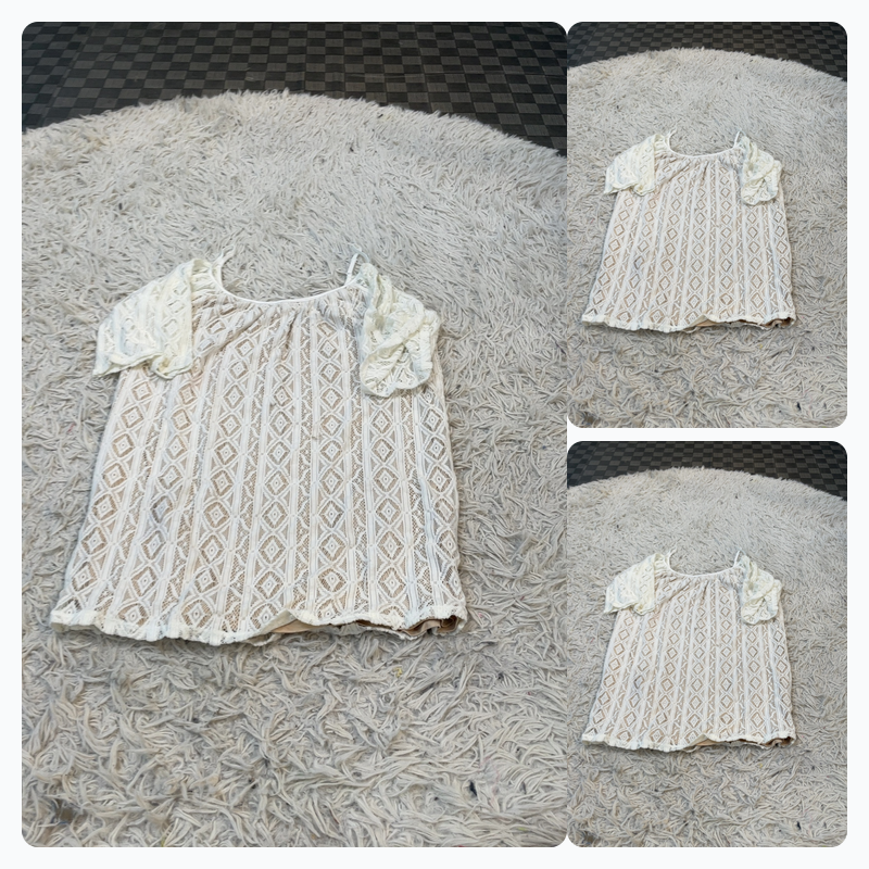 Express Ivory Lace Off-Shoulder Blouse with Nude L..