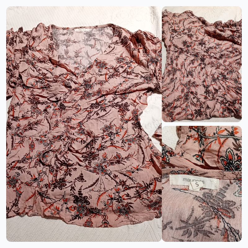 Maurices Pink Floral V‑Neck Ruched Blouse - Size S
