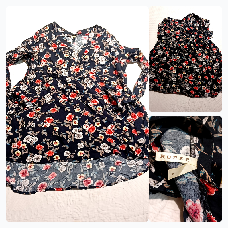 Roper floral V‑neck midi dress in navy – Size S
