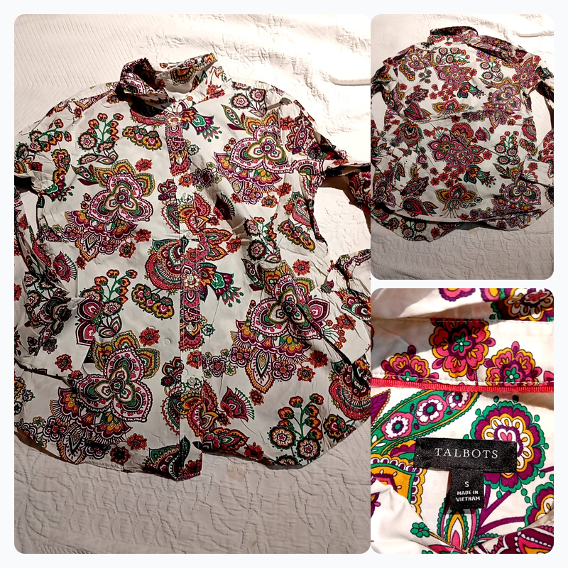 Talbots Paisley Floral Print Long-Sleeve Button-Do..
