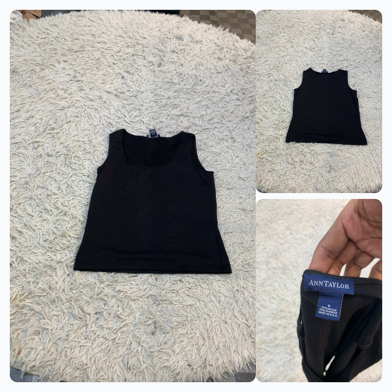 Ann Taylor Black Scoop Neck Tank Top (Nylon/Spande..