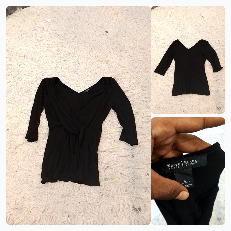 White House Black Market black wrap V‑neck 3/4 sle..