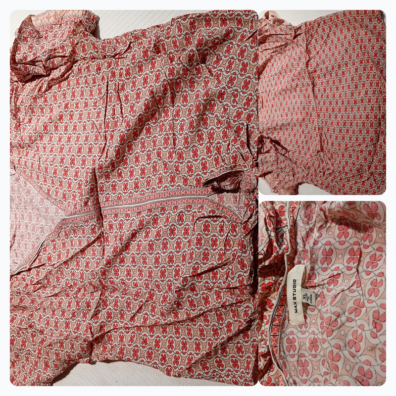Max Studio geometric floral V-neck tie-hem blouse/..