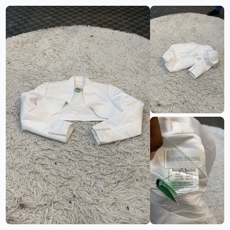 David's Bridal white satin cropped bolero jacket -..