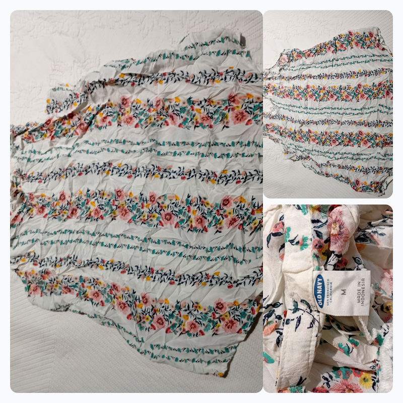 Old Navy floral sleeveless ruffle-neck blouse – wh..