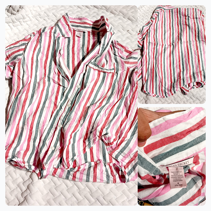 Victoria's Secret striped short-sleeve button-up p..