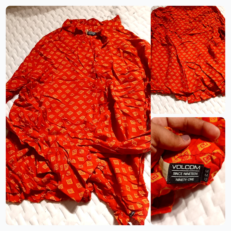 Volcom red geometric print long-sleeve button-up s..