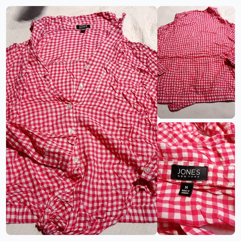 Jones New York Red/White Gingham Button-Down Blous..