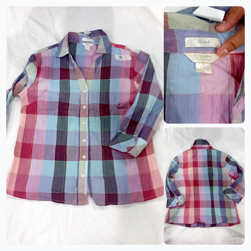 Christopher & Banks multicolor plaid stretch butto..