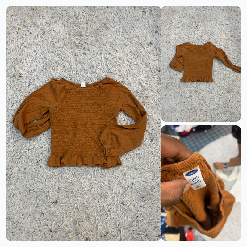 Old Navy Brown Smocked Long Sleeve Top