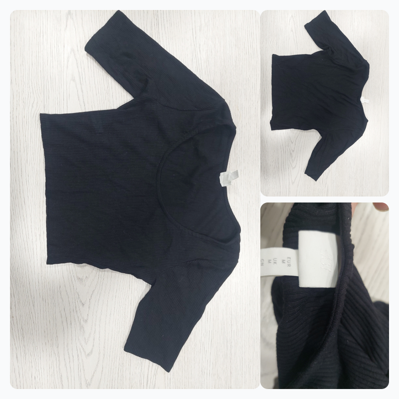 Black Ribbed Long Sleeve Crop Top
