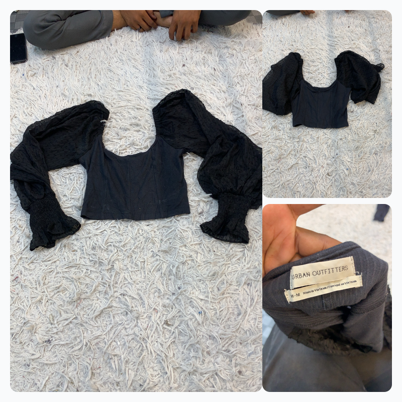 Urban Outfitters Black Corset Top with Sheer Sleev..