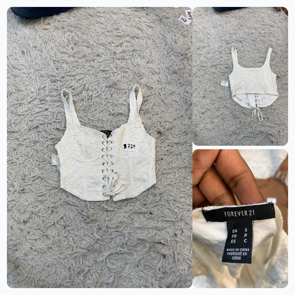 Forever 21 White Lace-up Corset Top