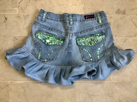 y2k upcycled denim mini pleated skirts